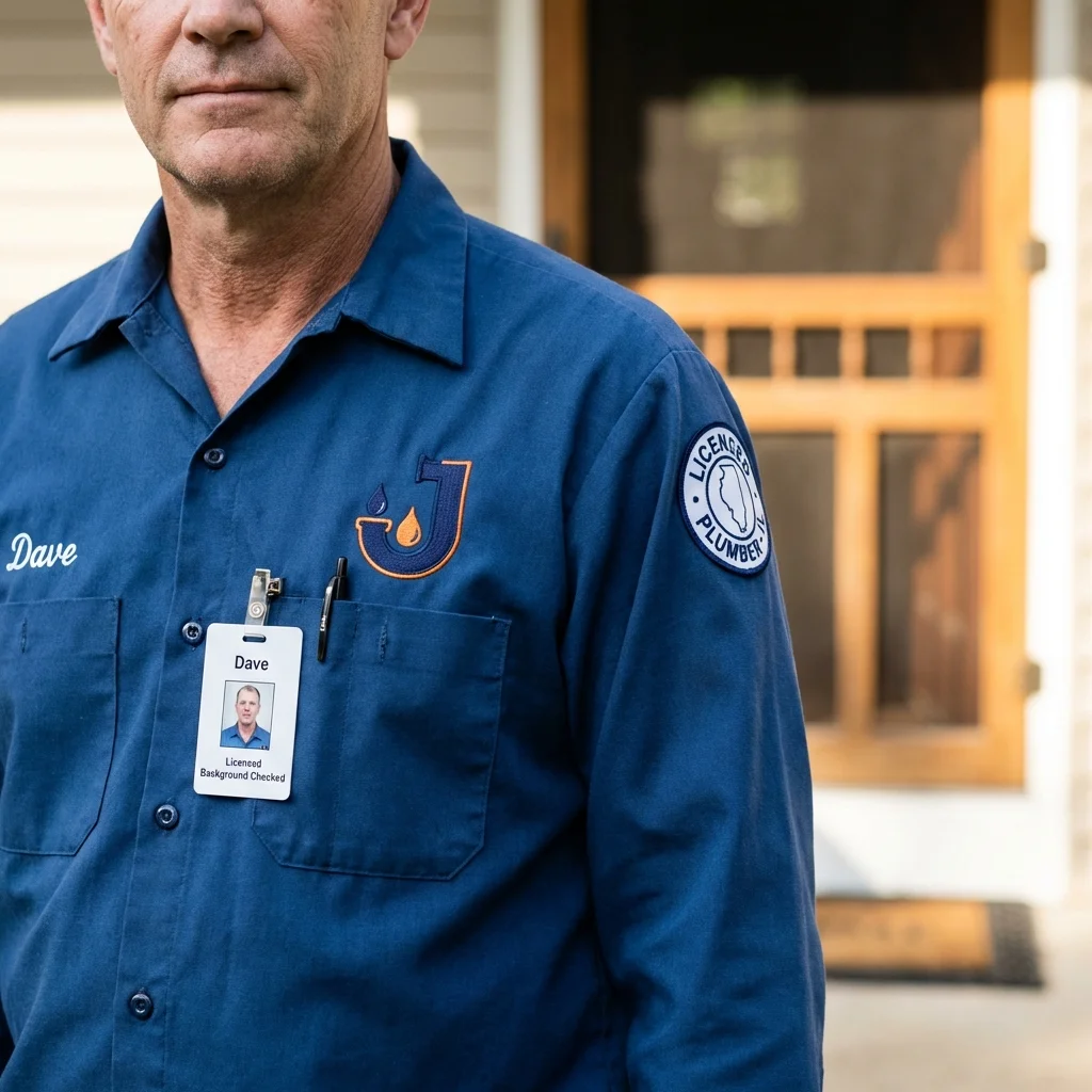 Licensed plumber showing ID badge in Des Allemands, LA