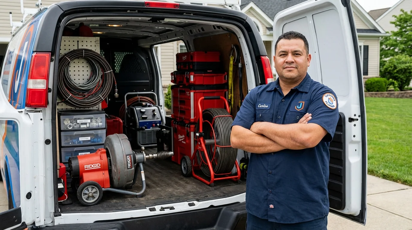 Professional drain cleaning equipment and Johns Plumbing LLC plumber in Des Allemands