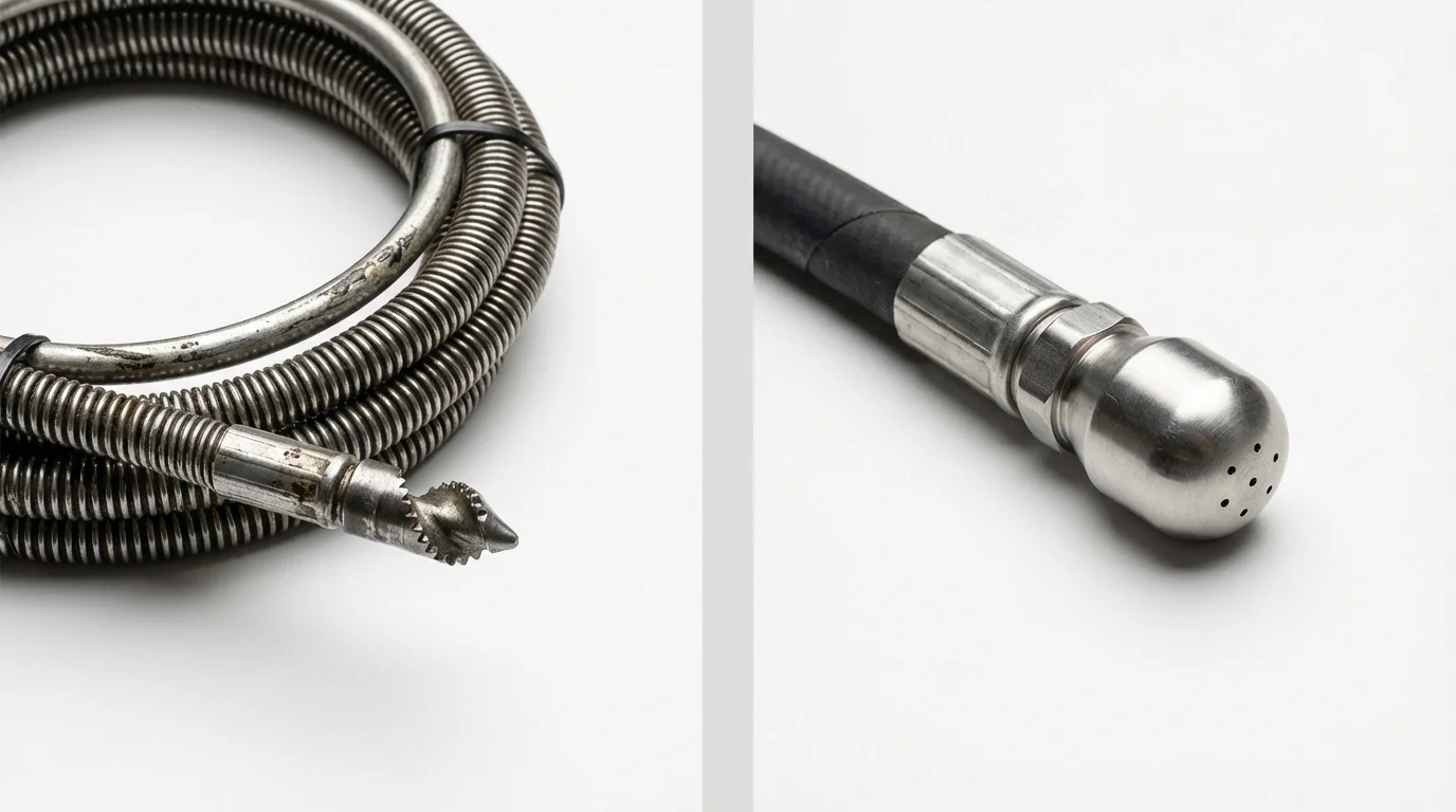 Drain snake cable and hydro jetting nozzle used for drain cleaning in Des Allemands, LA